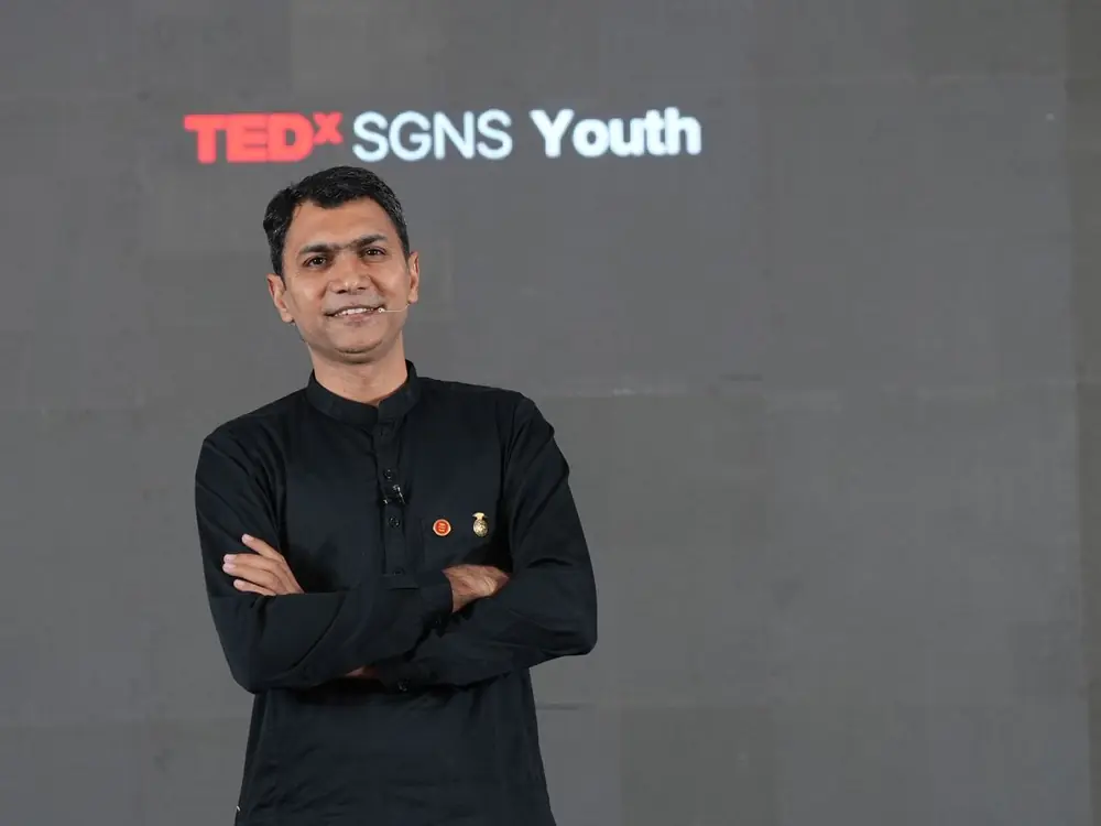Sony Goyal on the TEDx SGNS Youth stage